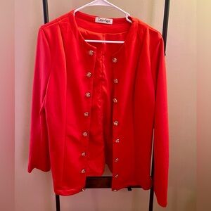 Women's Scarlet Blazer with Gold Button Accents